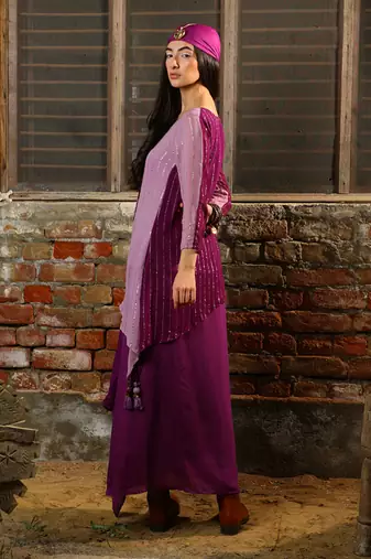 Lavender & Purple Aymmetric Tunic Set