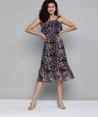 Blue printed chiffon maxi-dresses 1