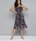 Blue printed chiffon maxi-dresses