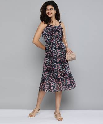 Blue printed chiffon maxi-dresses 5