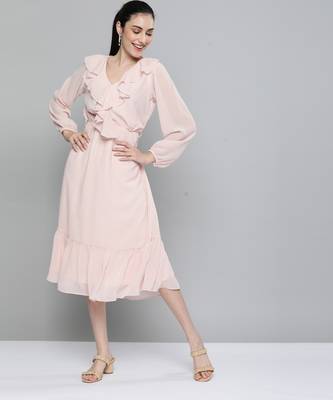 Pink plain georgette maxi-dresses 5