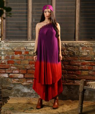 Red & Purple One Shoulder Twin Set 1