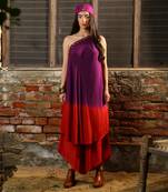 Red & Purple One Shoulder Twin Set