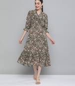 Olive printed georgette maxi-dresses