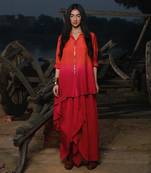 Orange & Dark Pink  Aymmetric Shirt Set