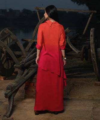 Orange & Dark Pink  Aymmetric Shirt Set 3