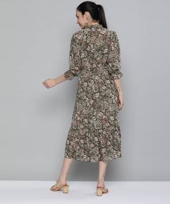 Olive printed georgette maxi-dresses 2