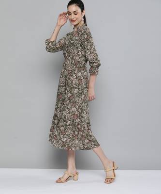 Olive printed georgette maxi-dresses 3