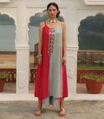 Sea Green & Dark Pink Long Slit Tunic Set