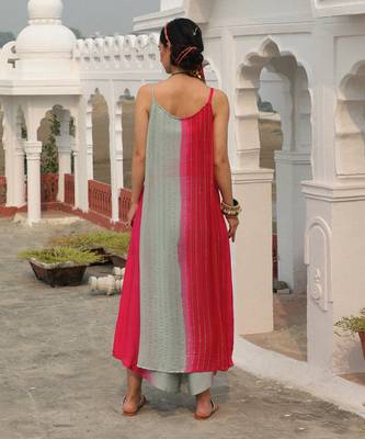 Sea Green & Dark Pink Long Slit Tunic Set 3