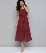 Wine printed georgette maxi-dresses