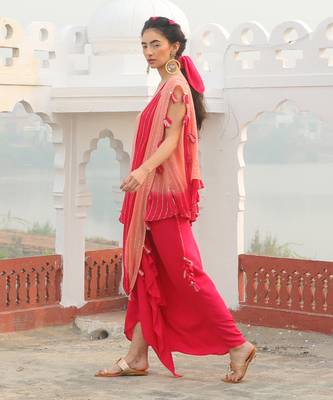 Mouse Pink & Dark Pink Shimmer Skirt Saree 1