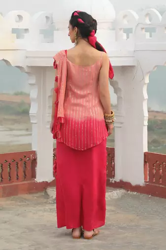 Mouse Pink & Dark Pink Shimmer Skirt Saree
