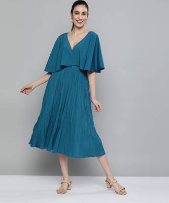 Teal plain crepe maxi-dresses 1