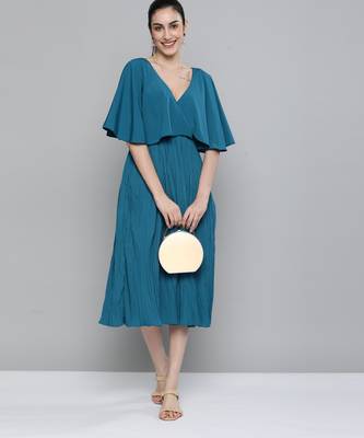 Teal plain crepe maxi-dresses 4