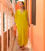 Neon Yellow & Champagne Tuck Kaftan