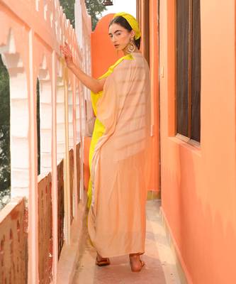 Neon Yellow & Champagne Tuck Kaftan 3