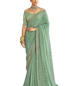 Trendmalls Heavy Designer Georgette Light Green Party Wear Saree With Blouse