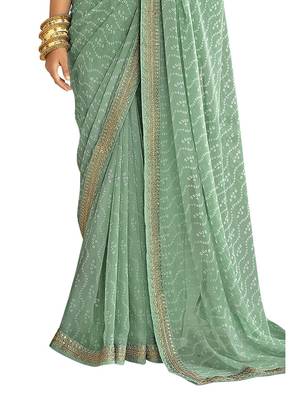 Trendmalls Heavy Designer Georgette Light Green Party Wear Saree With Blouse 3