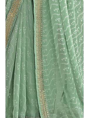 Trendmalls Heavy Designer Georgette Light Green Party Wear Saree With Blouse 4