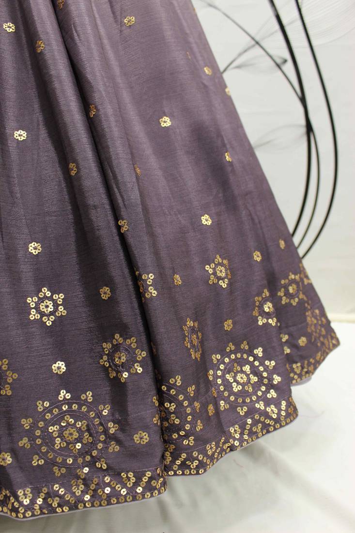 DUSTY PURPLE THREAD AND SEQUINCE EMBROIDERED WORK CHINON CHIFFON ANARKALI LONG GOWN SEMI STITCHED