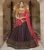PURPLE THREAD AND SEQUINS EMBROIDERED GEORGETTE FESTIVE & PARTY WEAR SEMI STITCHED LEHENGA