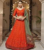 ORANGE THREAD AND SEQUINS EMBROIDERED GEORGETTE FESTIVE & PARTY WEAR SEMI STITCHED LEHENGA
