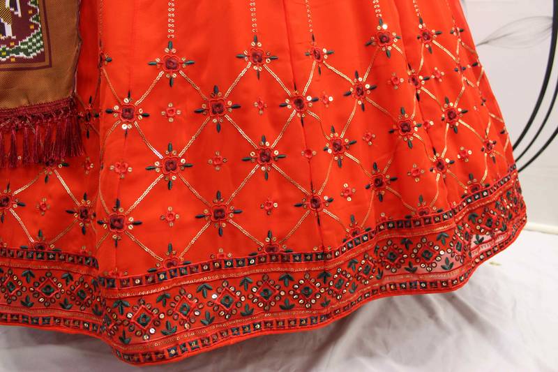 ORANGE THREAD AND SEQUINS EMBROIDERED GEORGETTE FESTIVE & PARTY WEAR SEMI STITCHED LEHENGA