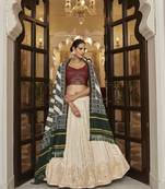 PEARL WHITE THREAD AND SEQUINS EMBROIDERED GEORGETTE FESTIVE & PARTY WEAR SEMI STITCHED LEHENGA