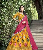 YELLOW THREAD AND SEQUINS EMBROIDERED GEORGETTE FESTIVE & PARTY WEAR SEMI STITCHED LEHENGA