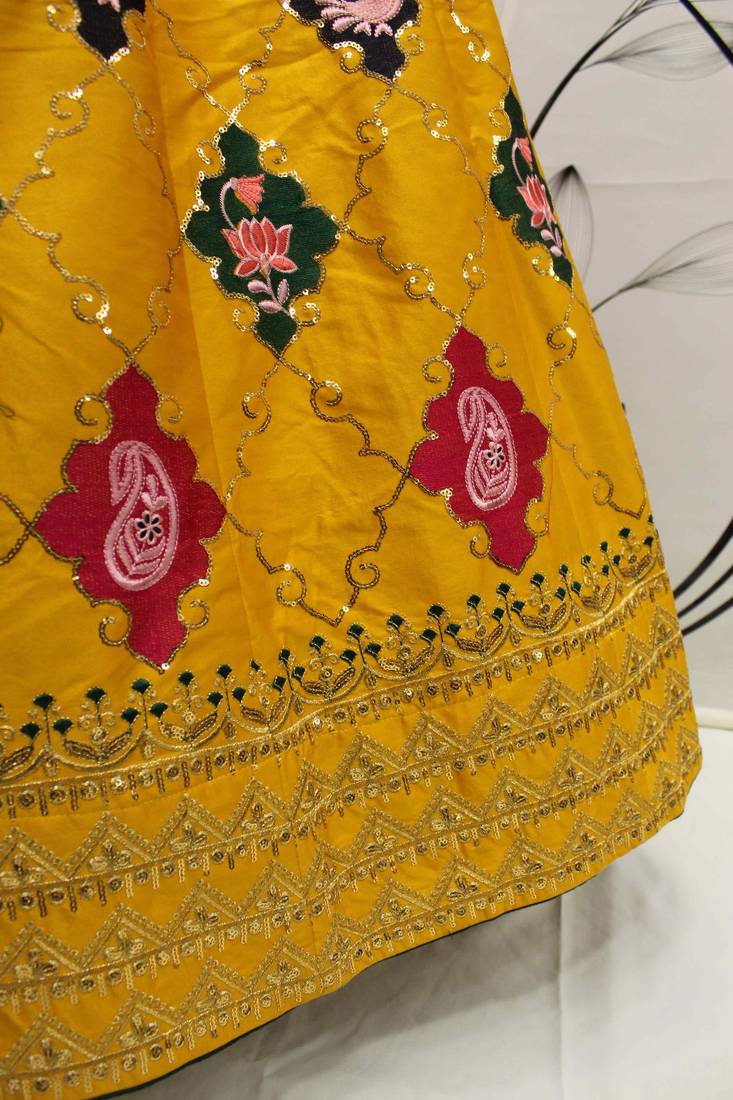 YELLOW THREAD AND SEQUINS EMBROIDERED GEORGETTE FESTIVE & PARTY WEAR SEMI STITCHED LEHENGA