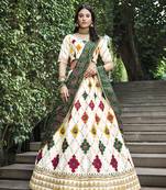 WHITE THREAD AND SEQUINS EMBROIDERED SILK FESTIVE & PARTY WEAR SEMI STITCHED LEHENGA