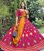 RANI PINK THREAD AND SEQUINS EMBROIDERED SILK FESTIVE & PARTY WEAR SEMI STITCHED LEHENGA