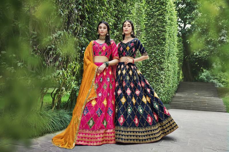 RANI PINK THREAD AND SEQUINS EMBROIDERED SILK FESTIVE & PARTY WEAR SEMI STITCHED LEHENGA