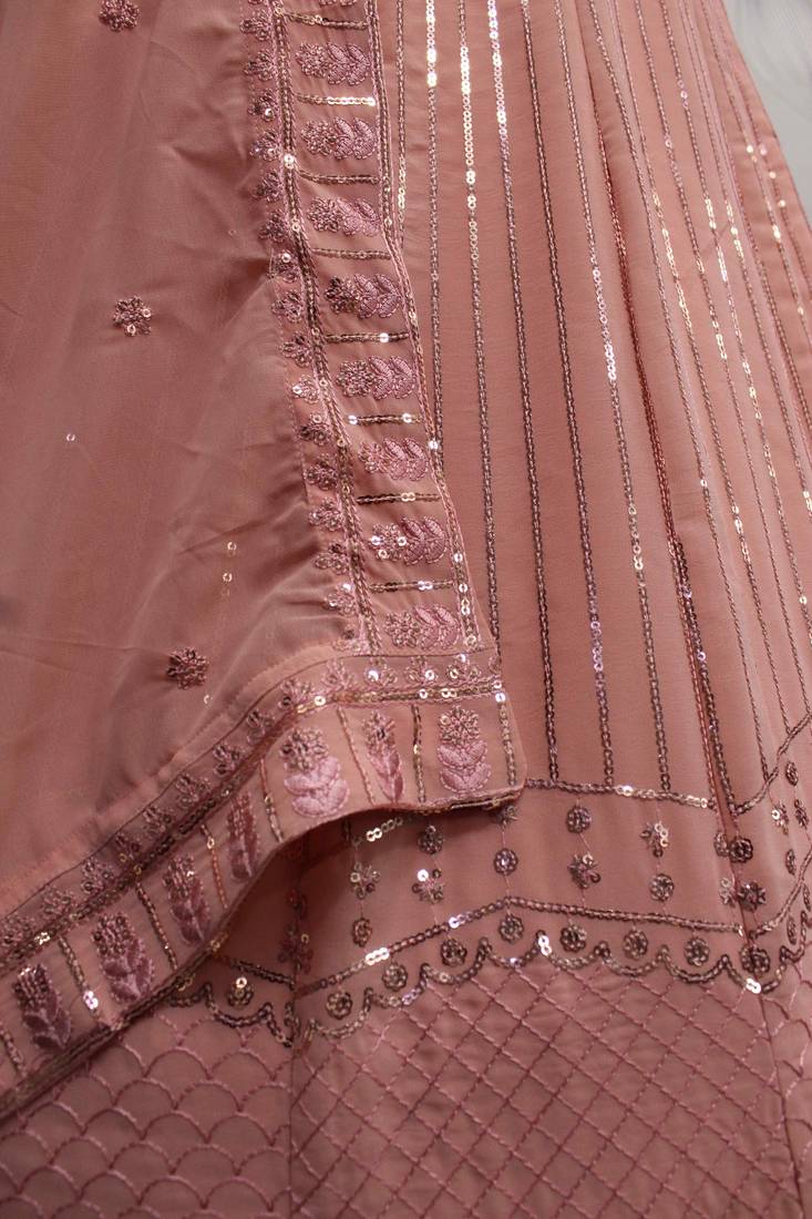 PINK THREAD AND SEQUINS EMBROIDERED GEORGETTE FESTIVE & PARTY WEAR SEMI STITCHED LEHENGA
