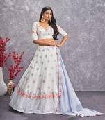 PEARL WHITE THREAD AND SEQUINS EMBROIDERED GEORGETTE FESTIVE & PARTY WEAR SEMI STITCHED LEHENGA