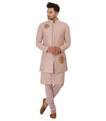 Featuring Acrylic motif indowestern in powder pink with kurta and churidaar.