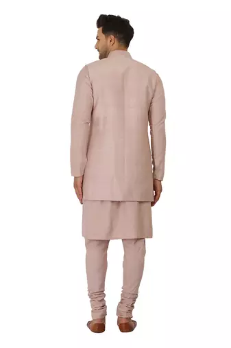 Featuring Acrylic motif indowestern in powder pink with kurta and churidaar.