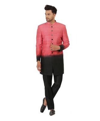 Featuring ombre indowestern in onion pink and black paired with Black trouser. 1
