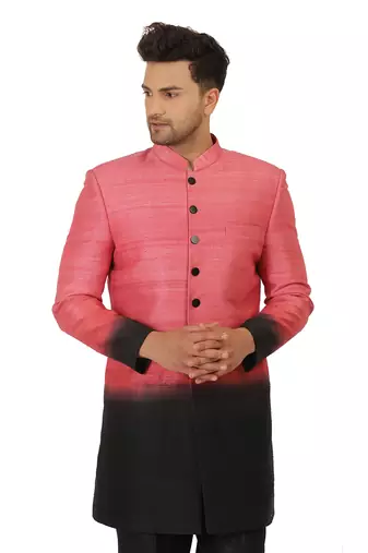 Featuring ombre indowestern in onion pink and black paired with Black trouser.