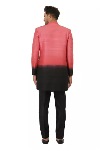 Featuring ombre indowestern in onion pink and black paired with Black trouser.