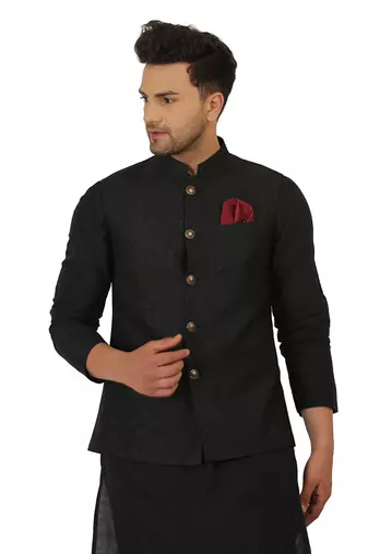 Feturing Classic Brocade Nehru jacket with kurta and pants.