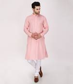 Featuring Pink quilted nehru jacket kurta Set.
