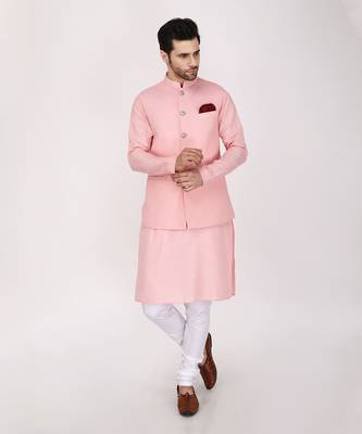 Featuring Pink quilted nehru jacket kurta Set. 2