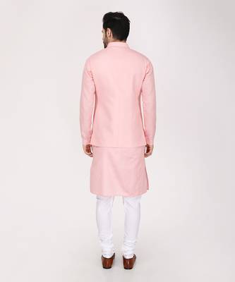Featuring Pink quilted nehru jacket kurta Set. 3