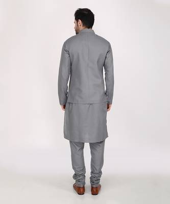 Featuring Multicolor block printed hand embroidered Nehru Jacket with kurta & Churidaar. 3