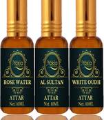 Nakia Rose Water, Al Sultan & White Oud Attar 10ml Roll-on Alcohol-Free Itar For Unisex Combo Pack Of 3