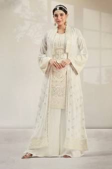White resham embroidery georgette salwar.