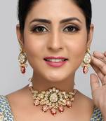 Big Kundan Necklace Choker Set With Red Stone Drops