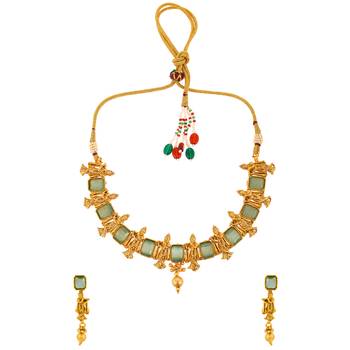 Krishna design in Gold Plated Green Necklace set 2